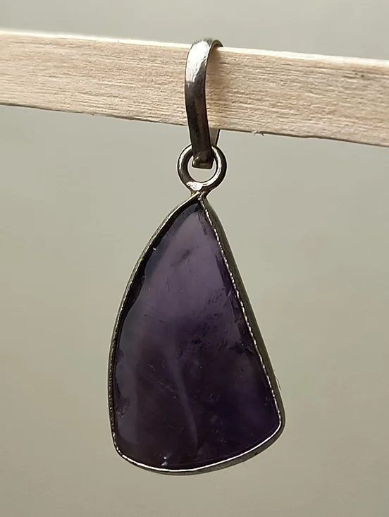 Handmade Artisan Silver Tone Amethyst Teardrop Pendant - Purple - Picture 5 of 5